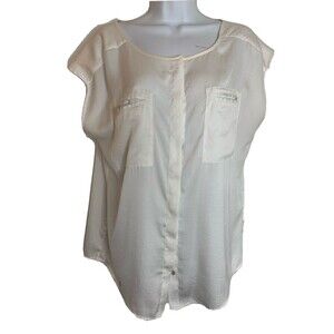 Chico's Solid Tailored Refined White  sz 1 M Top Blouse  (09